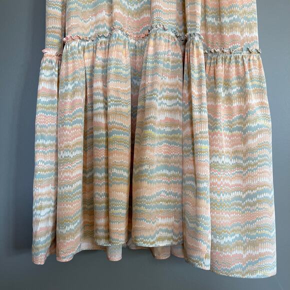 Ulla Johnson Bendetta Dress in Opal Sz 4 Peach Cream Blue Silk Chiffon Ruffles - Picture 8 of 16